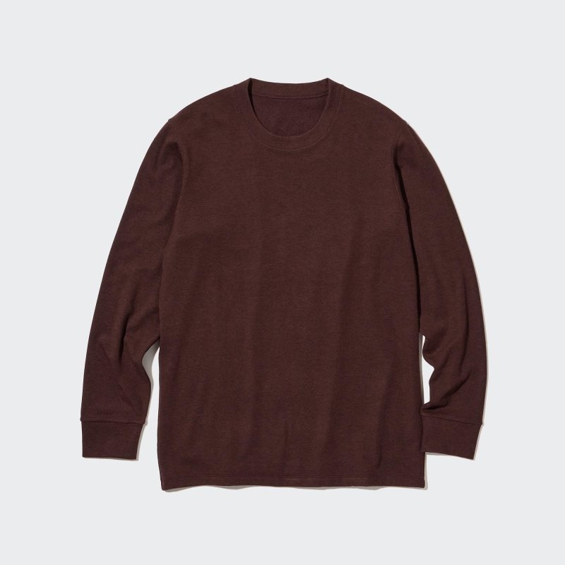 Burgundy Uniqlo HEATTECH Ultra Warm Crew Neck Long-Sleeve Men T Shirts | 7009058