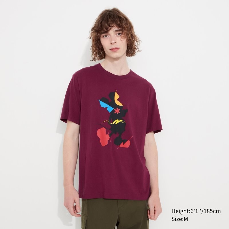 Burgundy Uniqlo Mickey Stands Ut Short-sleeve Graphic Men T Shirts | 3679888