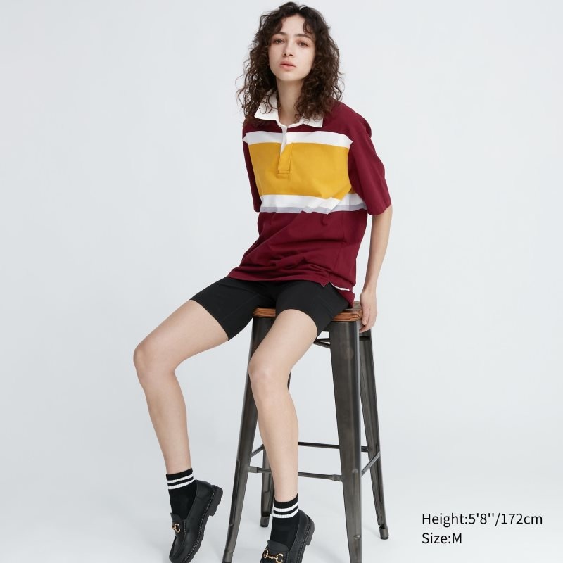 Burgundy Uniqlo Rugger Striped Short-sleeve Men Polo Shirts | 403747