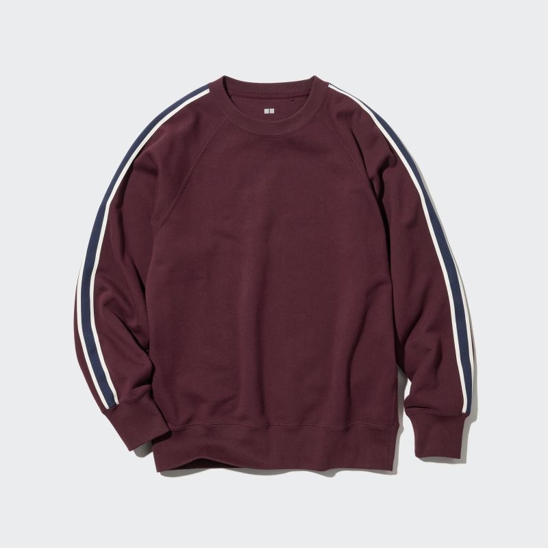 Burgundy Uniqlo Side-stripe Men Sweatshirts | 7744161