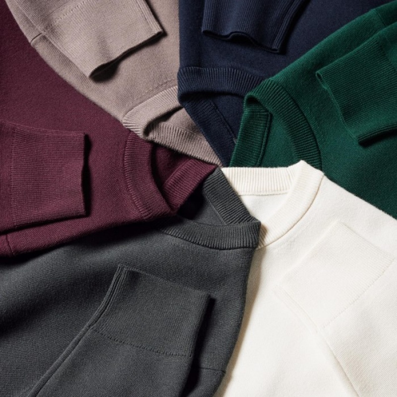 Burgundy Uniqlo Washable Milano Ribbed Crew Neck Long-Sleeve Women Sweaters | 1425489