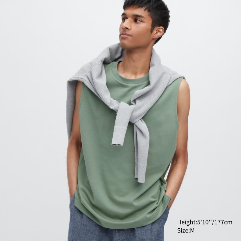 Green Uniqlo Airism Cotton Sleeveless Men T Shirts | 9562308