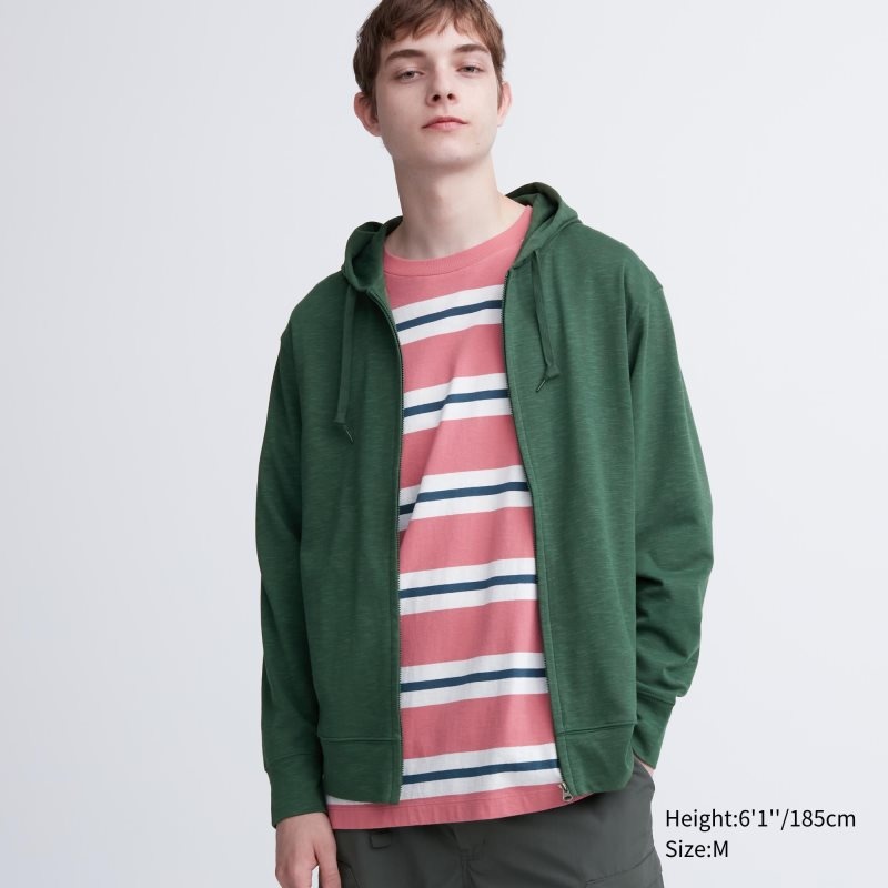 Green Uniqlo Airism Uv Protection Full-zip Men Hoodie | 4837461