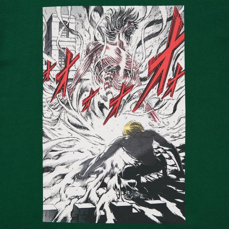 Green Uniqlo Attack On Titan Ut Short-sleeve Graphic Eren Transforms Into A Titan Men T Shirts | 4756713