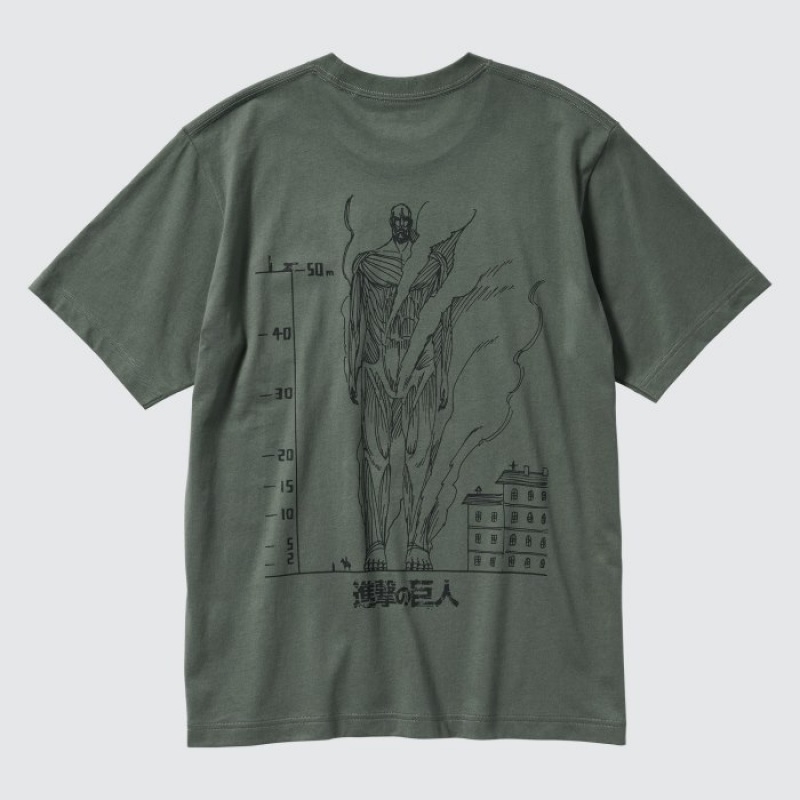 Green Uniqlo Attack on Titan UT Short-Sleeve Women T Shirts | 8976125
