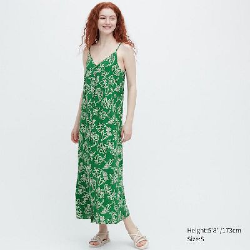 Green Uniqlo Button Down Camisole Flare Women Dress | 2125966