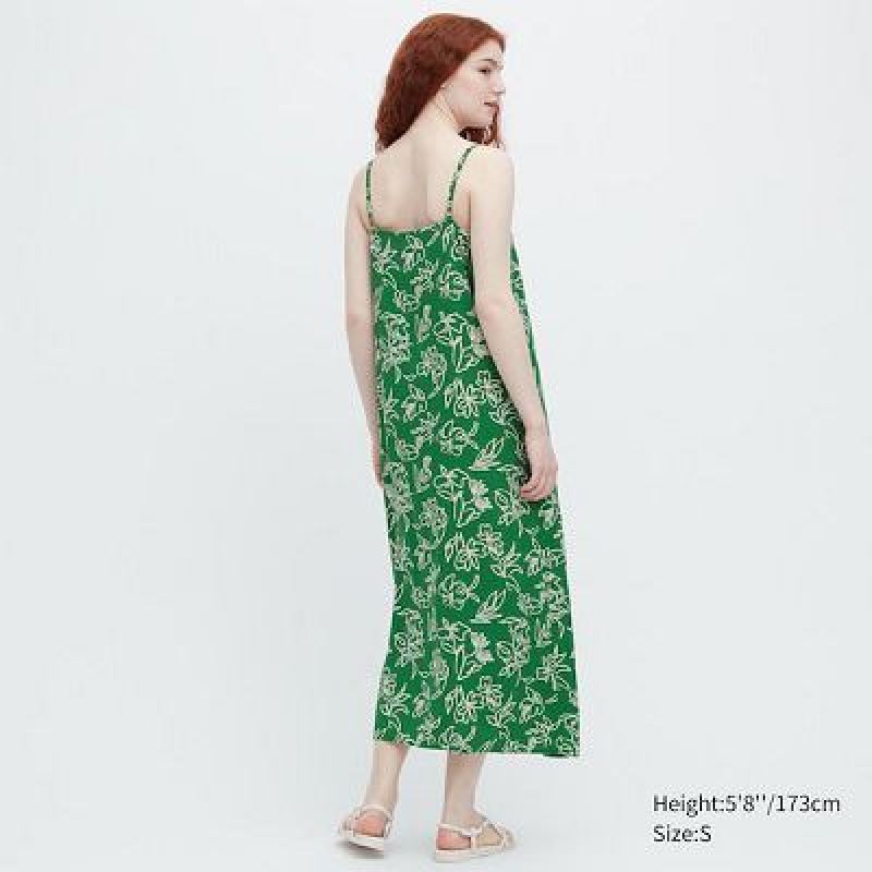 Green Uniqlo Button Down Camisole Flare Women Dress | 2125966
