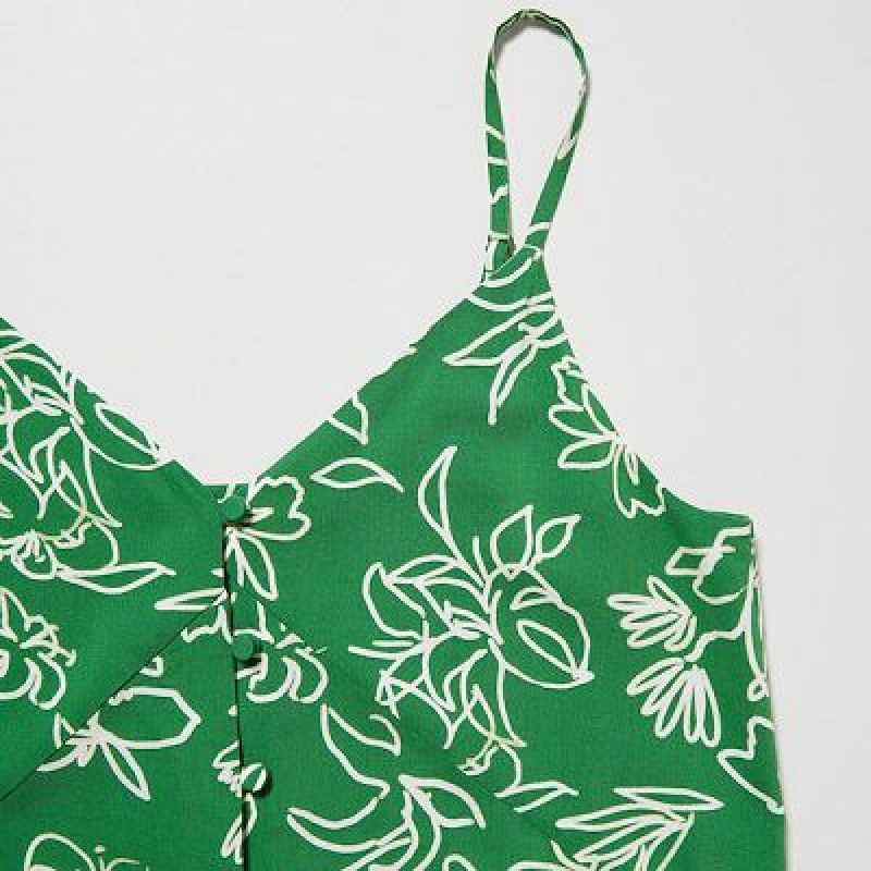 Green Uniqlo Button Down Camisole Flare Women Dress | 2125966
