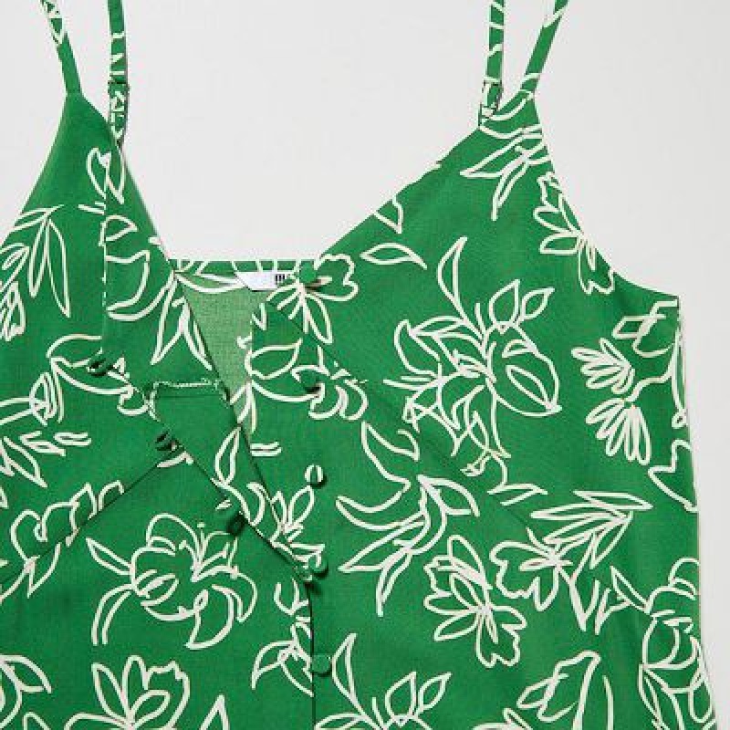 Green Uniqlo Button Down Camisole Flare Women Dress | 2125966
