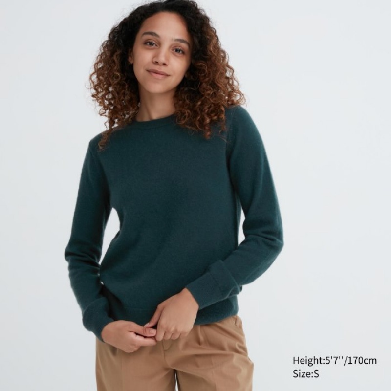 Green Uniqlo Cashmere Crew Neck Long-sleeve Women Sweaters | 5424129