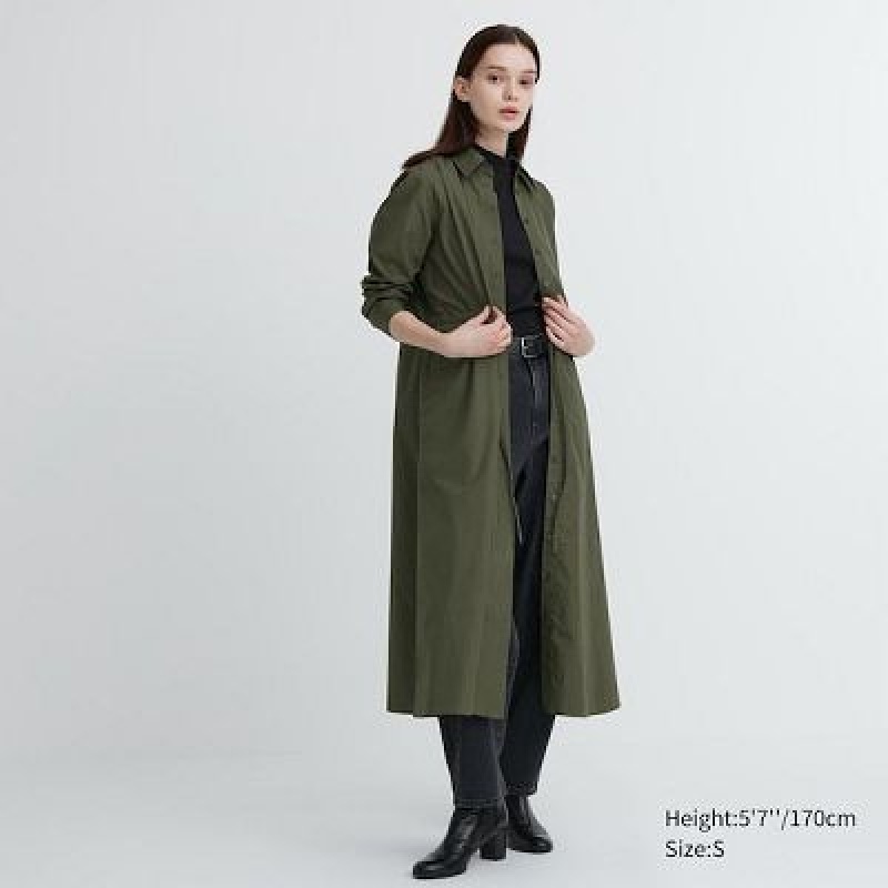 Green Uniqlo Cotton Long-Sleeve Women Dress | 2799760