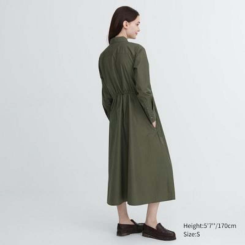 Green Uniqlo Cotton Long-Sleeve Women Dress | 2799760