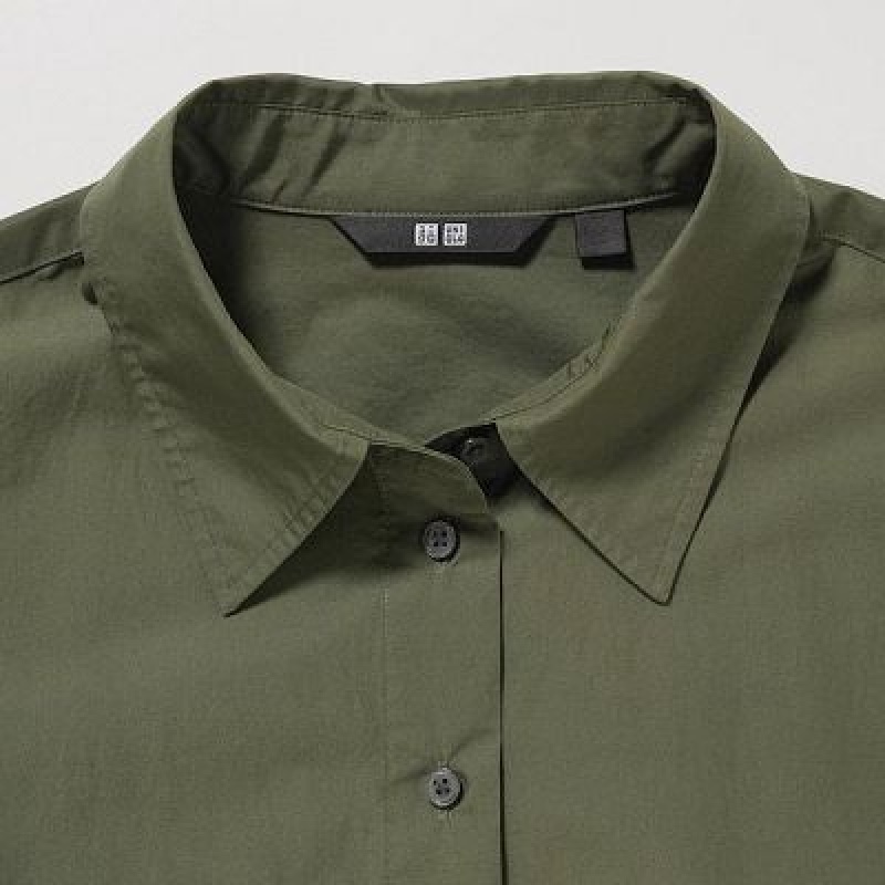 Green Uniqlo Cotton Long-Sleeve Women Dress | 2799760