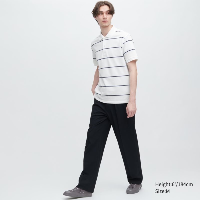 Green Uniqlo Dry Pique Striped Short-sleeve Men Polo Shirts | 7628705