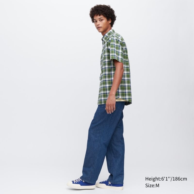 Green Uniqlo Extra Fine Cotton Short-sleeve Men Shirts | 7120572