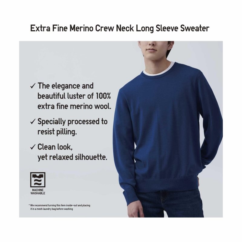 Green Uniqlo Extra Fine Merino Crew Neck Men Sweaters | 3303429