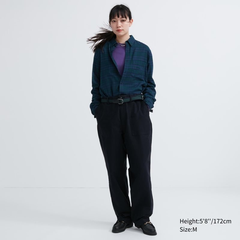 Green Uniqlo Flannel Checked Long Sleeve Men Shirts | 7758620