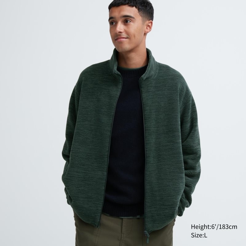 Green Uniqlo Fleece Full-zip Long Sleeve Men Jackets | 2468892