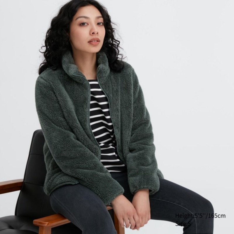 Green Uniqlo Fluffy Yarn Fleece Full-Zip Women Jackets | 3884716