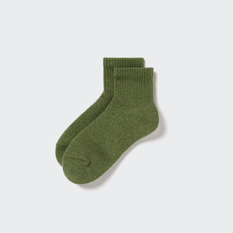 Green Uniqlo HEATTECH Pile Half Men Socks | 2982238