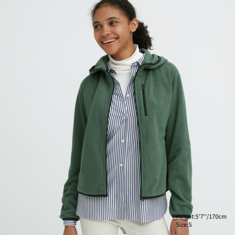 Green Uniqlo Light Fleece Full-Zip Women Hoodie | 4508805