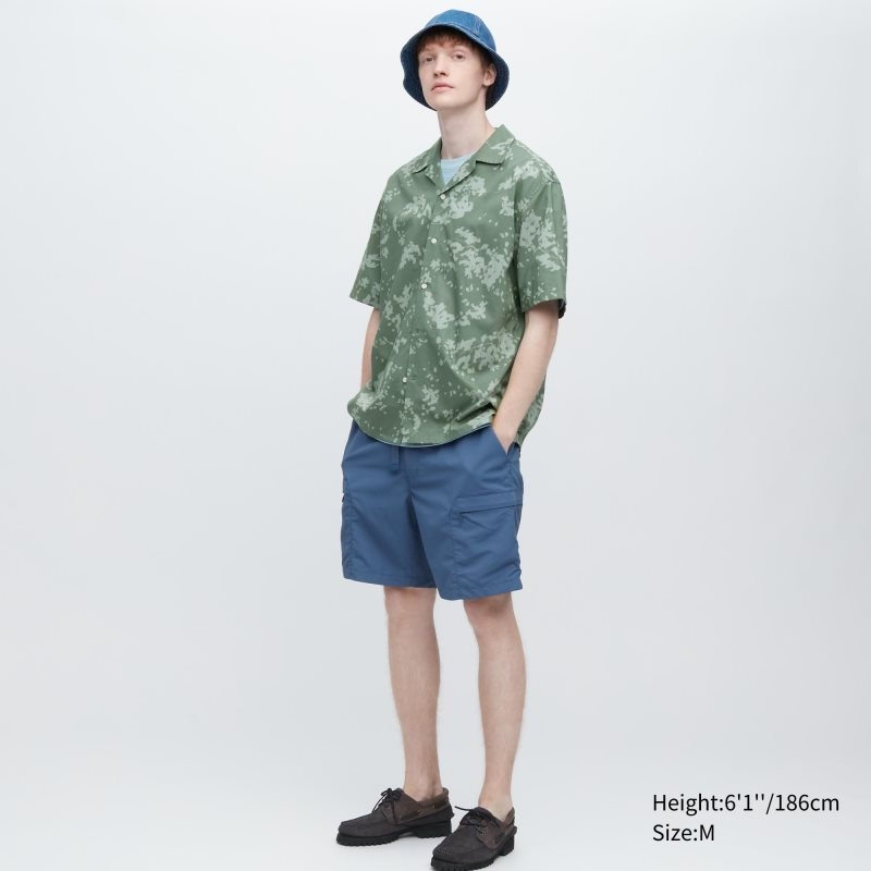Green Uniqlo Open Collar Short-sleeve Men Shirts | 2235078