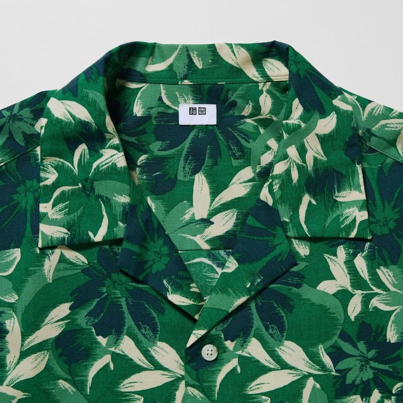 Green Uniqlo Open Collar Short-sleeve Men Shirts | 1499067