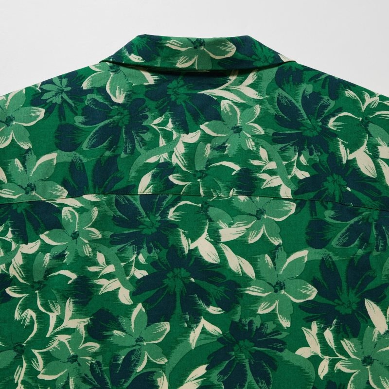 Green Uniqlo Open Collar Short-sleeve Men Shirts | 1499067