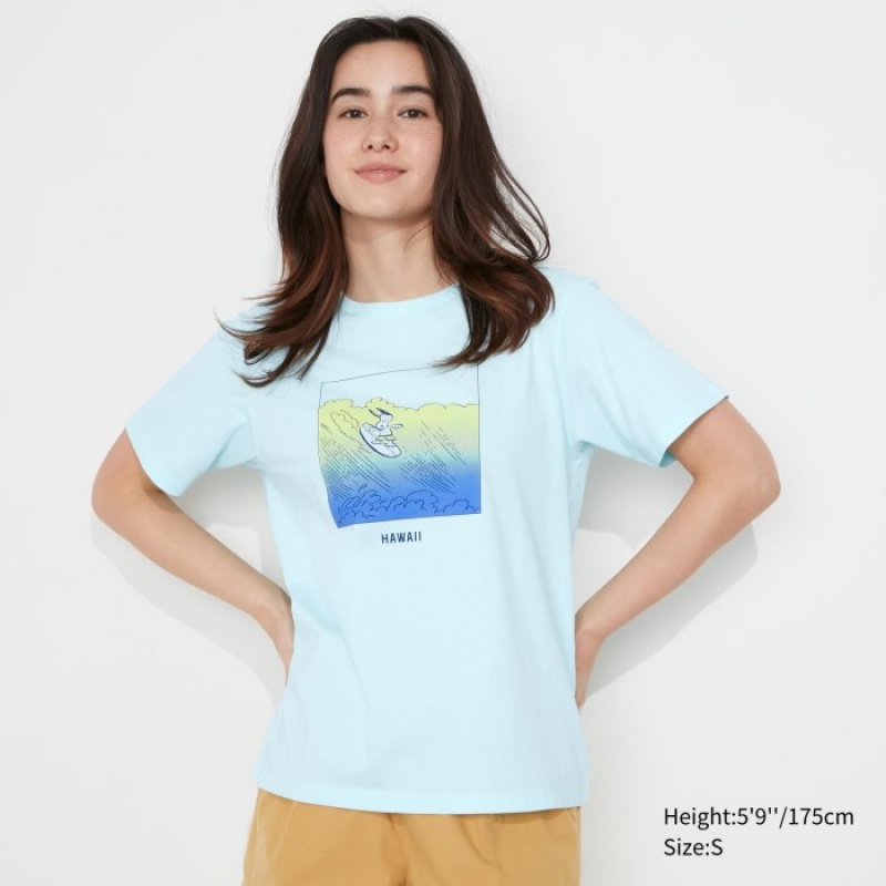 Green Uniqlo Peanuts Hawaii UT Short-Sleeve Women T Shirts | 6154447