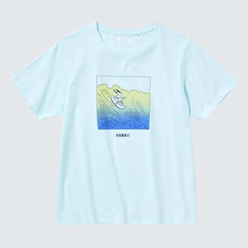 Green Uniqlo Peanuts Hawaii UT Short-Sleeve Women T Shirts | 6154447
