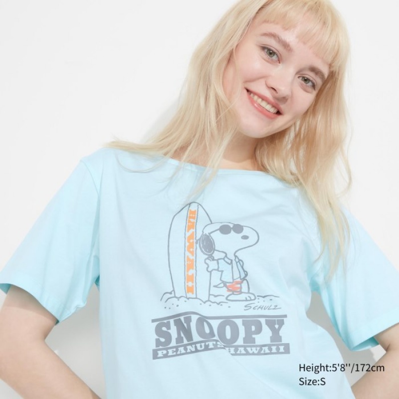Green Uniqlo Peanuts Hawaii UT Short-Sleeve Women T Shirts | 1078345