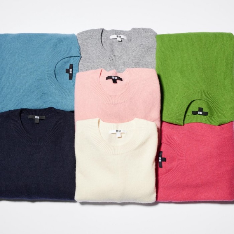 Green Uniqlo Premium Lambswool Crew Neck Long-sleeve Women Sweaters | 3158629