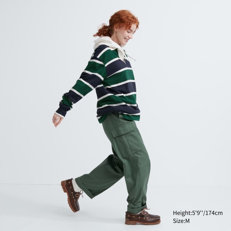 Green Uniqlo Rugger Long-sleeve Men Polo Shirts | 8787866