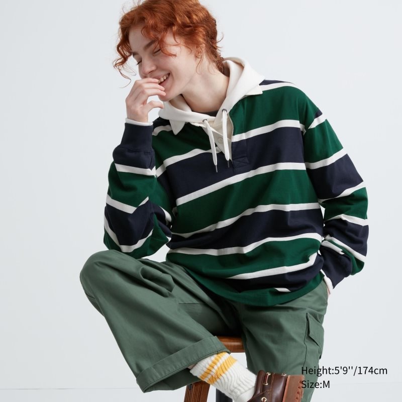 Green Uniqlo Rugger Long-sleeve Men Polo Shirts | 8787866