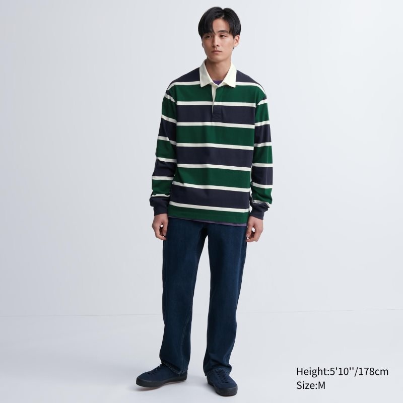 Green Uniqlo Rugger Long-sleeve Men Polo Shirts | 8787866