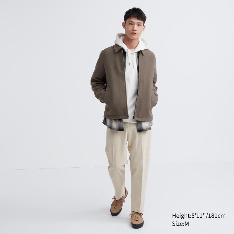 Green Uniqlo Single Collar Short Men Jackets | 7439229
