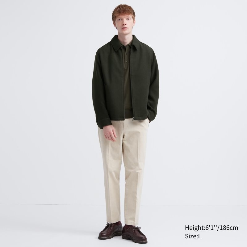 Green Uniqlo Single Collar Short Men Jackets | 7439229
