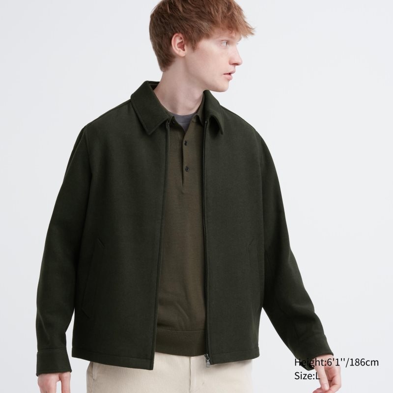 Green Uniqlo Single Collar Short Men Jackets | 7439229