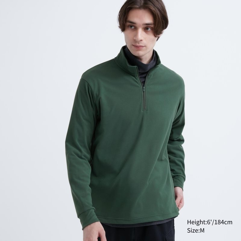 Green Uniqlo Smooth Fleece Half-zip Men T Shirts | 523515