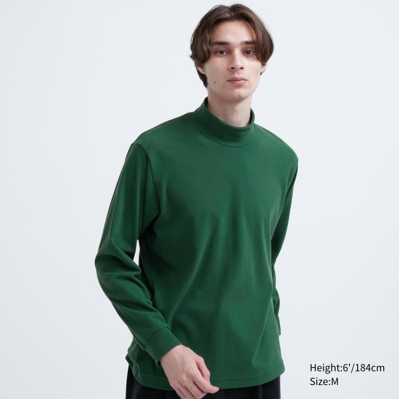 Green Uniqlo Smooth Fleece Mock Neck Men T Shirts | 1829253