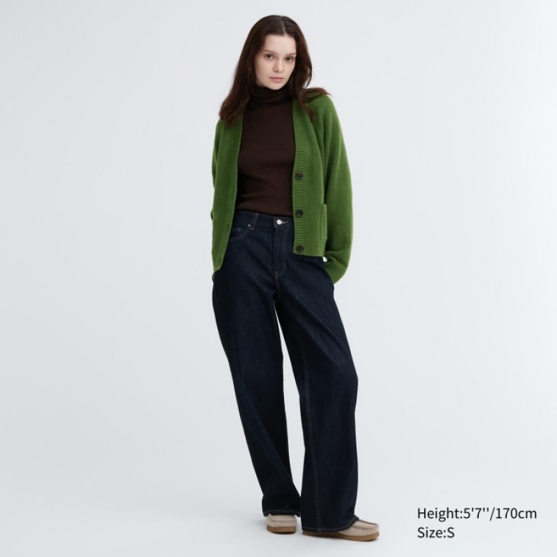 Green Uniqlo Souffle Yarn Short Women Cardigan | 7280907