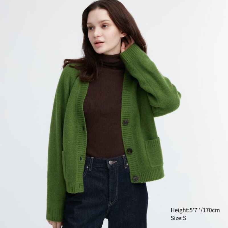 Green Uniqlo Souffle Yarn Short Women Cardigan | 7280907