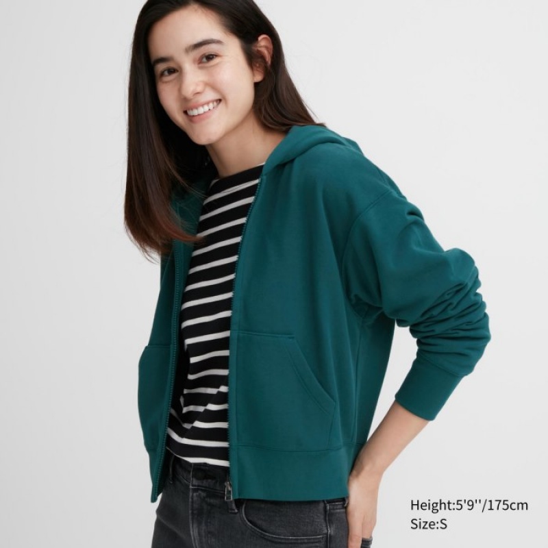 Green Uniqlo Sweat Full-Zip Long-Sleeve Women Hoodie | 9670686