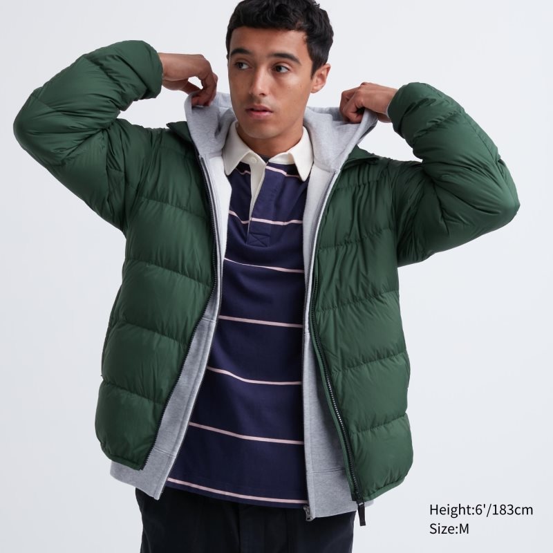 Green Uniqlo Ultra Light Down 3d Cut Wide Quilt Men Jackets | 8567956