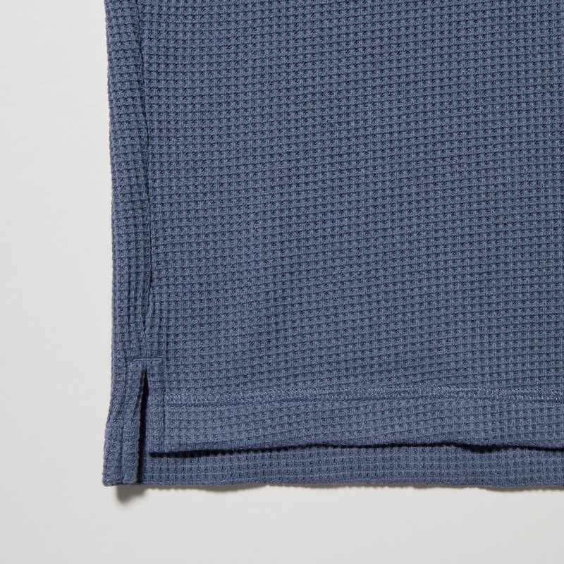 Green Uniqlo Waffle Crew Neck Long-Sleeve Men T Shirts | 5280219
