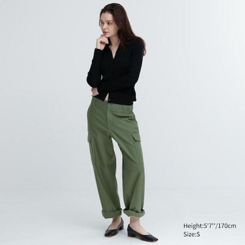 Green Uniqlo Wide Straight Cargo Women Pants | 9887543