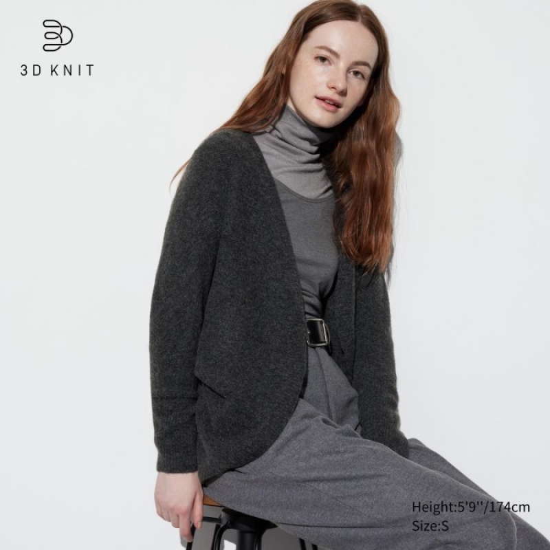 Grey Uniqlo 3D Knit Souffle Yarn Long-Sleeve Women Cardigan | 8022735