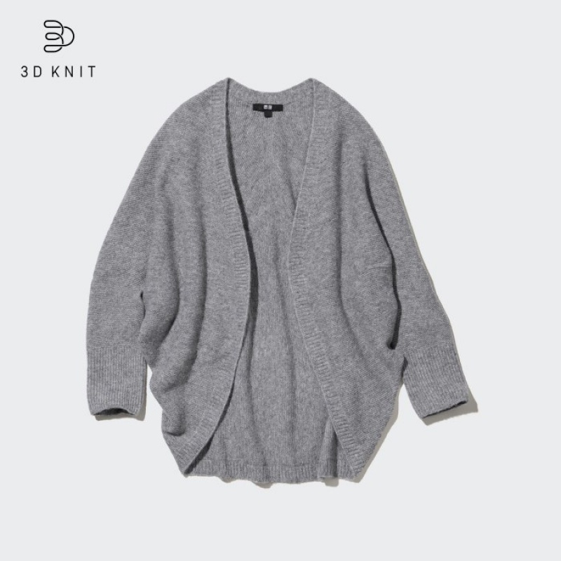 Grey Uniqlo 3D Knit Souffle Yarn Long-Sleeve Women Cardigan | 3009689