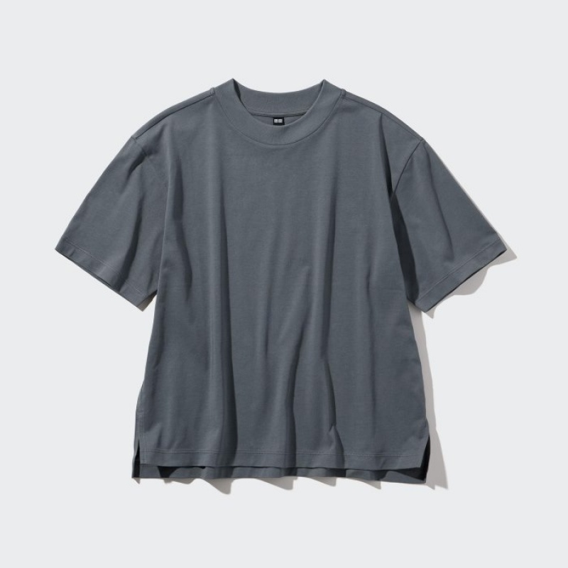 Grey Uniqlo AIRism Cotton Short Sleeve Women T Shirts | 183111