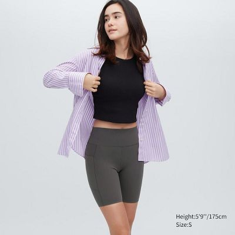 Grey Uniqlo AIRism Soft Pocket Biker Women Shorts | 3449574